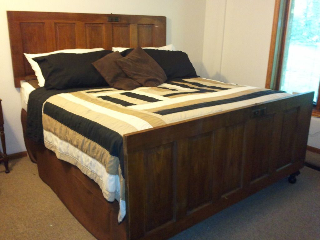 New headboard and footboard made with reclaimed doors