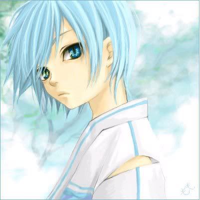 anime boy with blue hair. 100%. Blue