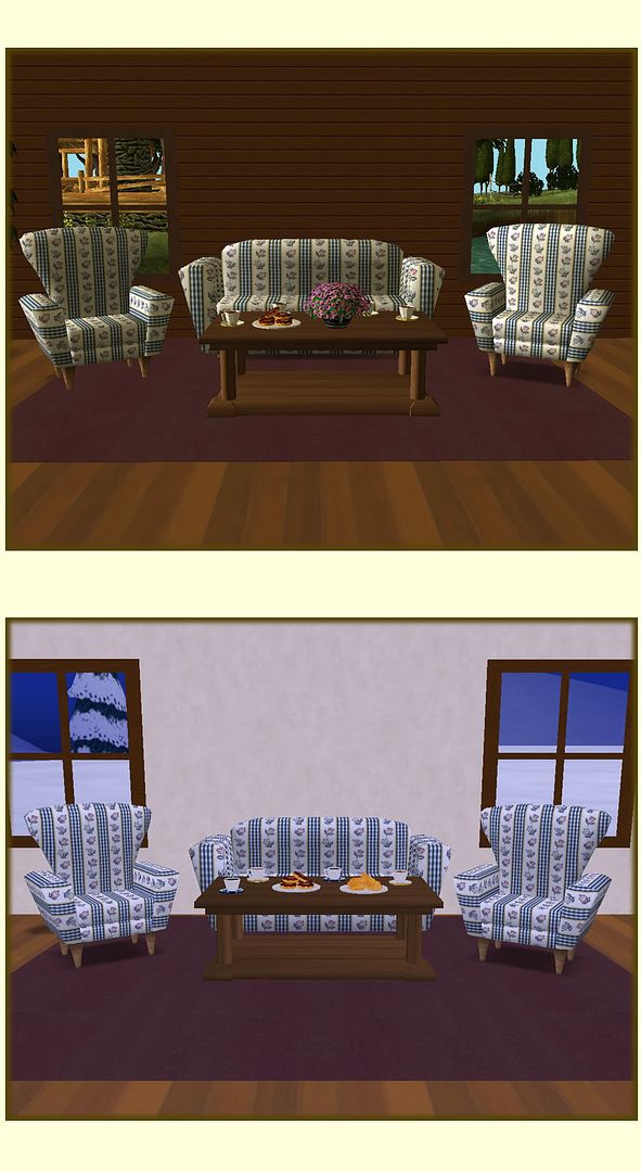 Collage 2 pic Cabin Chair and Couch Blue Checked