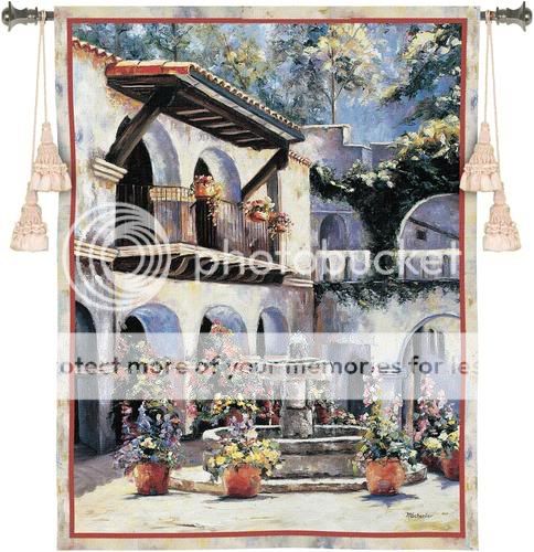 Southwest Spanish Style Homes Art Flowers Wall Tapestry  