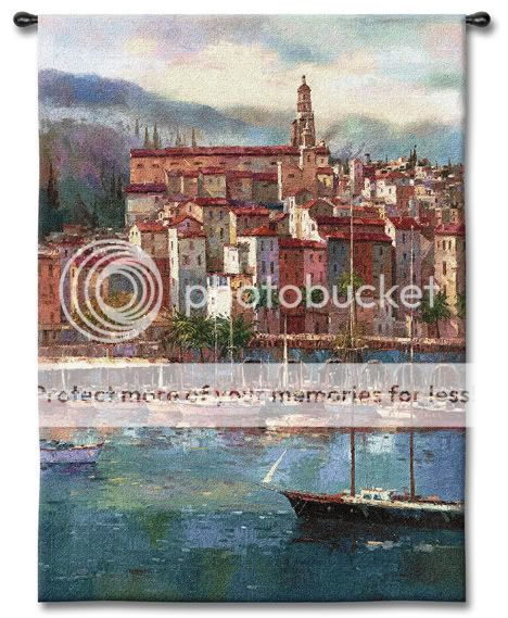 MEDITERRANEAN HARBOR BOAT EUROPE WALL HANGING TAPESTRY  