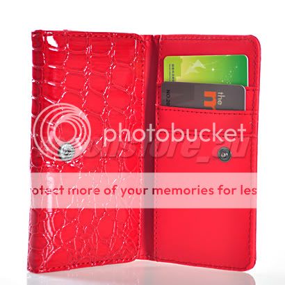 RED CROCODILE LEATHER WALLET CASE COVER CARD POUCH FOR NOKIA N8 N9 