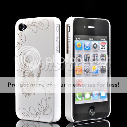   BUTTERFLY STYLE HARD RUBBER CASE COVER FOR APPLE IPHONE 4 4G 4S WHITE